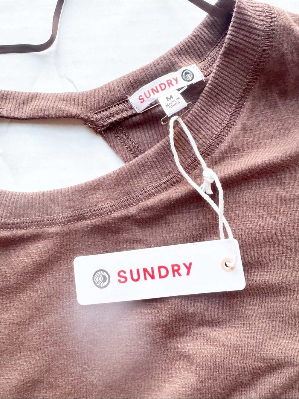 Sundry Open-Back Slub Cotton Long Sleeve Top  in Chocolate Brown NWT - Picture 12 of 16